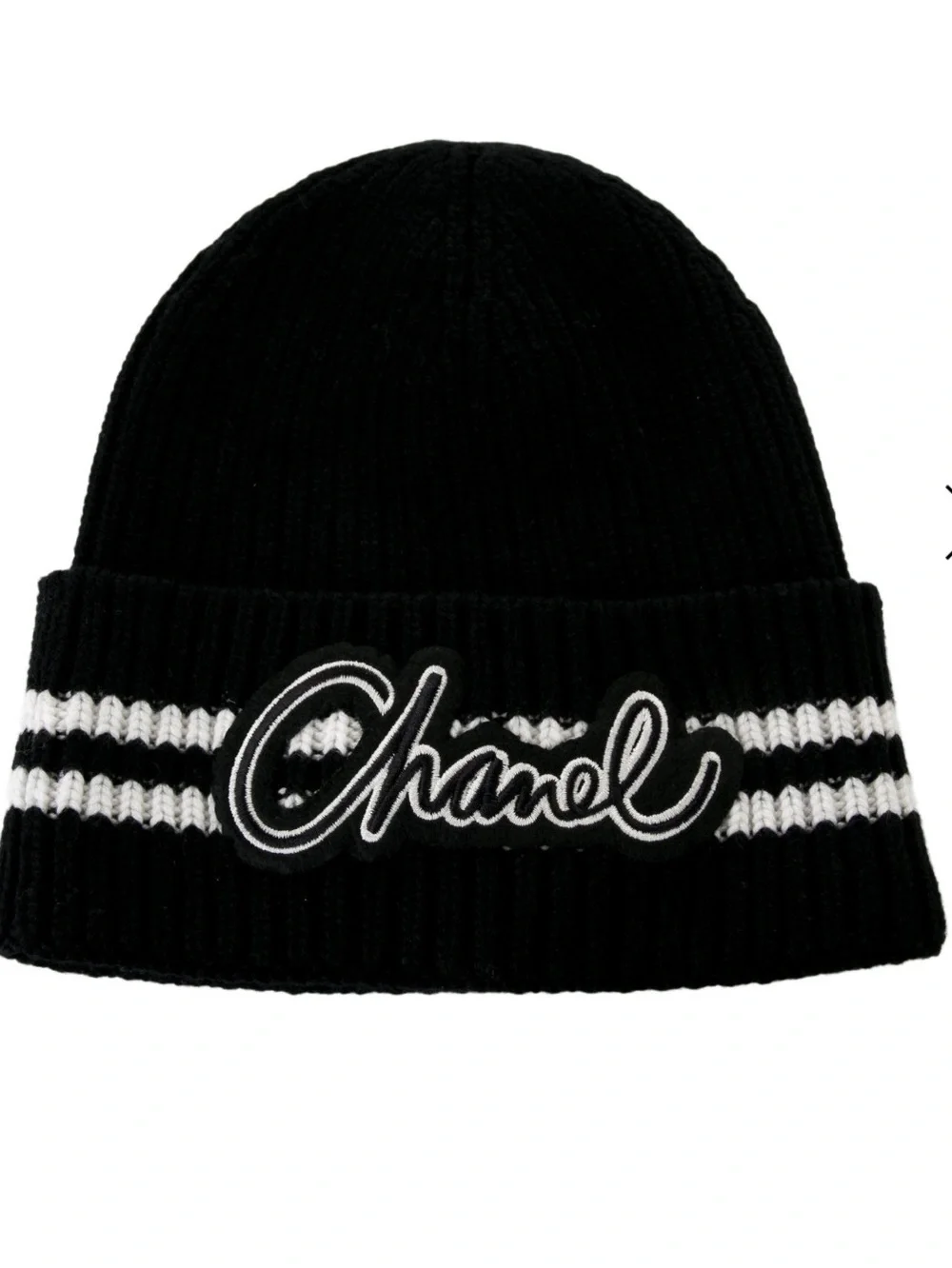🖤 Double C Designer Black White Script Spell Out Beanie Winter Hat Cap